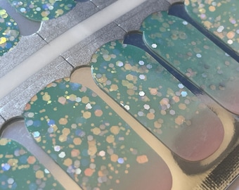 Glitzer Ombre Seafoam Nail Wraps - Trockener Nagellack - Long Wear Nagelverpackungen - Nagelstreifen - Nagelabziehbild