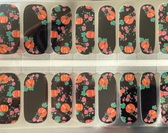 Pumpkin Rose Nail Wraps – Thanksgiving Fall Floral Design