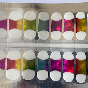 Transparent Nail Wraps - Nail Stickers - Foil Rainbow French Manicure - Metallic - Long Wear Nail Wraps - Nail Decals