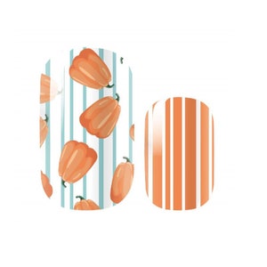 Pumpkin and Stripe - Thanksgiving Nail Wraps - Long Lasting Nail Wraps - Nail Strips - Dry Nail Polish