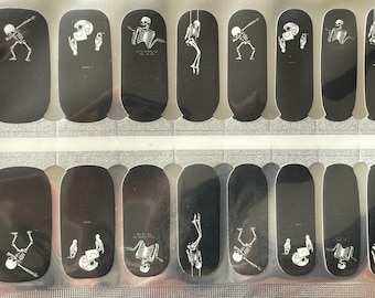 Dancing Skeleton Nail Wraps – Halloween Bones Decals (Long Wear)