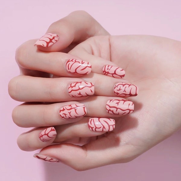 Esmaltes de uñas con forma de cerebro - Decoración de uñas para Halloween