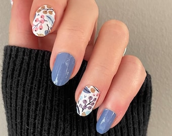 Botanical Blues - 100% Real Nail Polish - Nail Wrap - Dry Nail Polish - Nail Stickers - Nail Decals