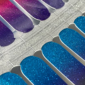 Glitter Nail Wraps - Nail Stickers - Blue and red ombré - Dry Nail Polish - Long Wear Nail Wraps