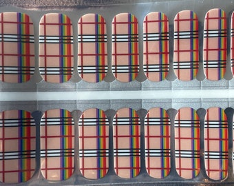 Rainbow Gingham Nail Wraps – Plaid Nail Stickers for Manicures