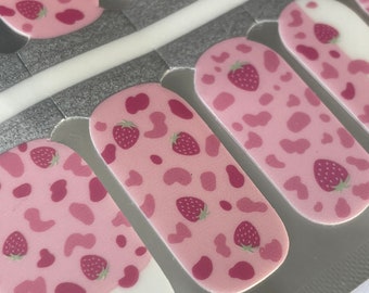 Strawberry Cream Nail Wraps – Pink & White Nail Polish Stickers