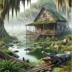 Louisiana swamp alligator bayou sublimation dtf png