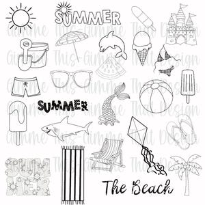 25 hand drawn summer procreate stamp brushes beach vacation tattoo shark