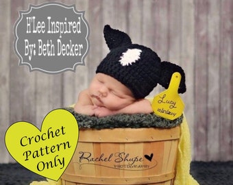 Daisy the Crochet Cow / Calf Hat / Holstein / Black / Newborn Photo Prop *PATTERN ONLY*