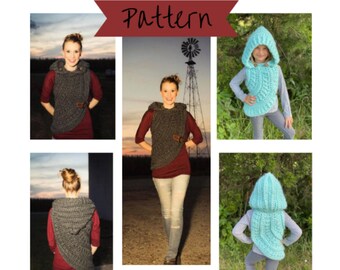 Crochet Woodland Hooded Cowl Vest Child & Adult sizes  *PATTERN ONLY*