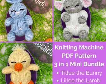 Easter Mini Stuffed Animal Bundle Circular Knitting Machine PDF PATTERN ONLY Addi Sentro Tutorial Recipe (website)