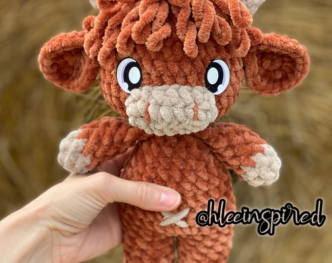 Featured listing image: Crochet Cow pattern / Cody Cow Low Sew Plushie Stuffed Animal Pattern ONLY / Highland / Hereford / Bull