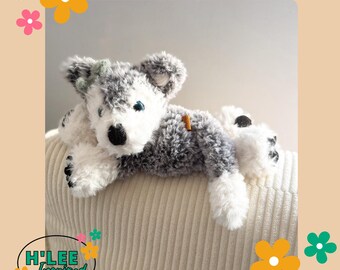Crocheted Husky Puppy Dog Snuggler Plushie - Animal Lovey - Handmade Baby Shower Gift - HLeeInspired