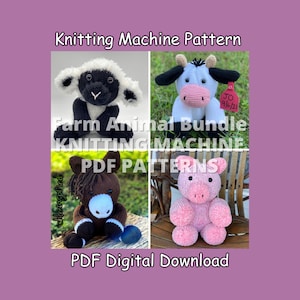 Farm Animals Knitting Machine Pattern Bundle: Cow, Pig, Horse, Sheep (PDF Pattern)