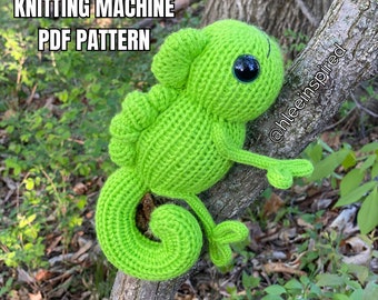 Coco the Chameleon Lizard Gecko Stuffed Animal Circular Knitting Machine PDF PATTERN ONLY Addi Sentro Tutorial Recipe 2 sizes in 1