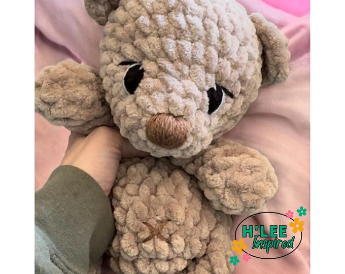 Featured listing image: Teddy Bear Crocheted Snuggler Plushie - Stuffed Animal Lovey - Handmade Baby Shower Gift  - HLeeInspired