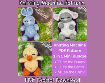 Easter Mini Stuffed Animal Bundle Circular Knitting Machine PDF PATTERN ONLY Addi Sentro Tutorial Recipe