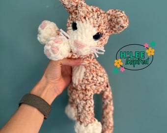 Crocheted Orange Speckled Kitty Cat Snuggler Plushie - Stuffed Animal Lovey - Handmade Baby Shower Gift - Ready to Ship - HLeeInspired