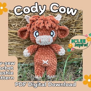 Cody Cow Crochet Plushie Pattern: Low Sew Stuffed Animal (PDF Pattern)