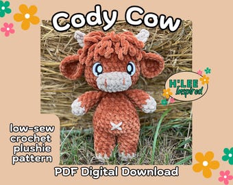 Cody Cow Crochet Plushie Pattern: Low Sew Stuffed Animal (PDF Pattern)