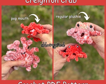 Crochet No Sew Creighton Crab Sticky / Stress Ball / with and without mouth pop / PDF Pattern ONLY