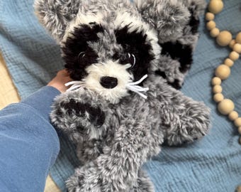 Crocheted Radley Raccoon Snuggler Plushie - Stuffed Animal Lovey - Handmade Baby Shower Gift - Ready to Ship - HLeeInspired