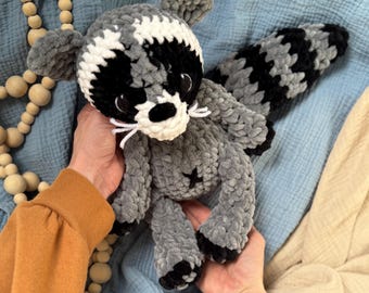 Crocheted Radley Raccoon Snuggler Plushie - Stuffed Animal - Handmade Baby Shower Gift - Ready to Ship - HLeeInspired