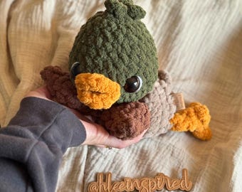Crocheted Mallard Duck Snuggler Plushie - Stuffed Animal Lovey - Handmade Baby Shower Gift - Ready to Ship - HLeeInspired