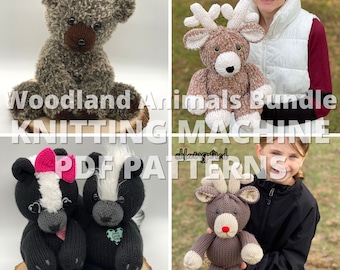 Woodland Animal Bundle - Bear - Skunk - Deer - Reindeer Circular Knitting Machine PDF PATTERN ONLY Addi Sentro Tutorial Recipe