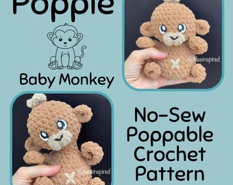 Pop No-Sew Pop-it Poppable Plushie Stuffed Animal / Poppie Baby Monkey / Crochet PDF Pattern Pocket Fidget Toy