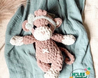 Crocheted Monkey Chimpanzee Snuggler Plushie - Snuggly Animal Lovey - Handmade Baby Shower Gift - Ready to Ship - HLeeInspired