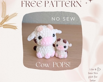 Cow Pops, NO-SEW crochet amigurumi PDF Pattern, adorable Cow with poppable fidget head, quick and easy project for markets or gifts