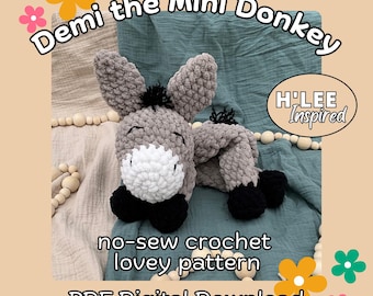 Demi the Mini Donkey Lovey Crochet PATTERN ONLY | No Sew Amigurumi Plushie | Stuffed Animal Snuggler | Cuddle Buddy