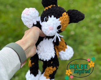 Crocheted Calico Kitty Cat Snuggler Plushie - Stuffed Animal Lovey - Handmade Baby Shower Gift - Ready to Ship - HLeeInspired