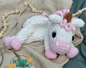 Crocheted Unicorn Snuggler Plushie - Stuffed Animal Lovey - Handmade Baby Shower Gift - Ready to Ship - HLeeInspired