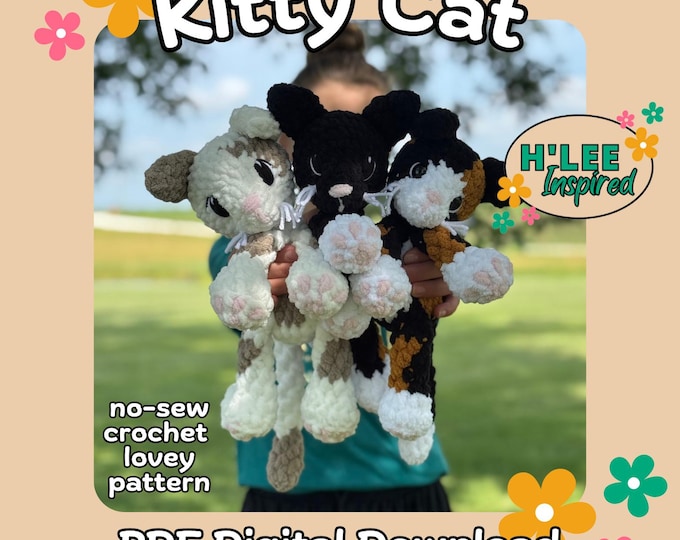 Featured listing image: Kitty Cat Crochet Lovey PATTERN ONLY | No Sew Amigurumi Plushie | Stuffed Animal Snuggler | Cuddle Buddy | Bonus Mouse Pattern