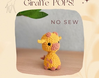 Giraffe Pops, NO-SEW crochet amigurumi PDF Pattern, adorable Giraffe with poppable fidget head, quick and easy project for markets or gifts
