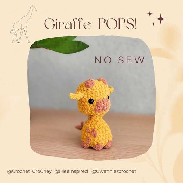 Giraffe Pops, NO-SEW crochet amigurumi PDF Pattern, adorable Giraffe with poppable fidget head, quick and easy project for markets or gifts