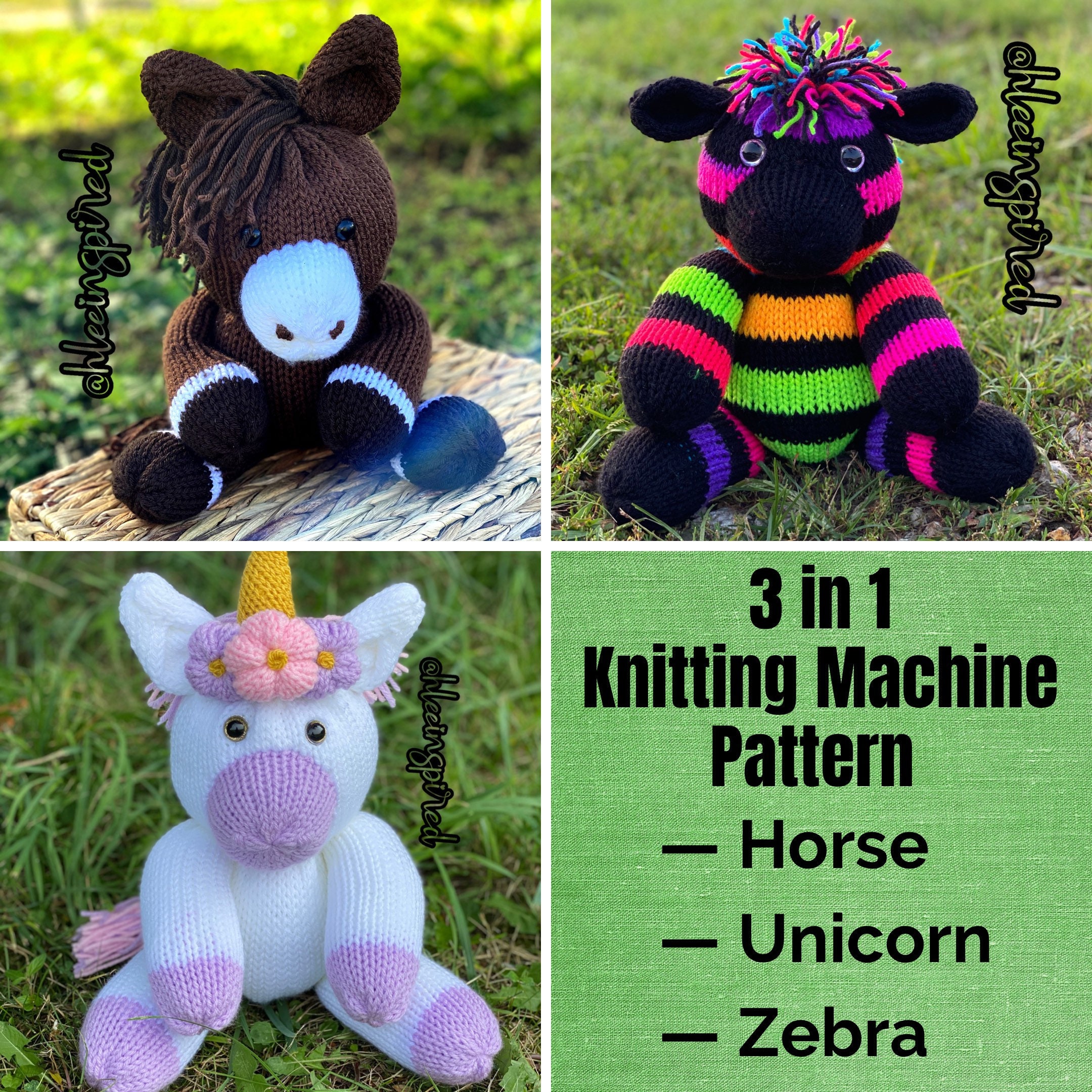 3 in 1 Horse Unicorn Zebra Knitting Machine Tutorial PDF Pattern Addi  Express Circular Knitting Machine 