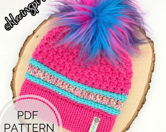 The Nikki Beanie Crochet PDF Pattern Messy Bun Optional Knitting Machine Brim