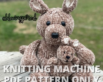 Kangaroo and Baby Joey Stuffed Animal Circular Knitting Machine PDF PATTERN ONLY Addi Sentro Tutorial Recipe