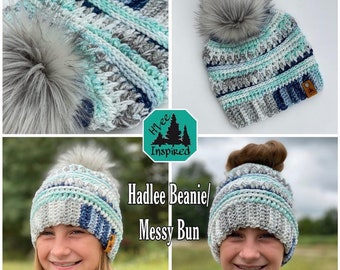Hadlee Beanie/ Messy Bun/ Ponytail Crochet Hat *PDF PATTERN ONLY*