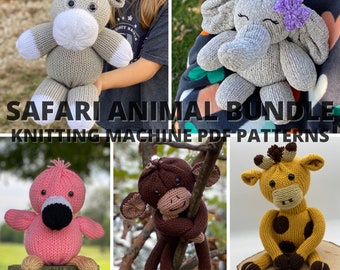 Safari Animal Bundle - hippo elephant flamingo monkey giraffe - Circular Knitting Machine Pattern Bundle Sentro Addi Express King Recipe