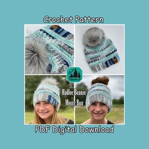 Hadlee Beanie/ Messy Bun/ Ponytail Crochet Hat *PDF PATTERN ONLY*