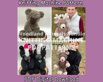 Woodland Animal Bundle - Bear - Skunk - Deer - Reindeer Circular Knitting Machine PDF PATTERN ONLY Addi Sentro Tutorial Recipe
