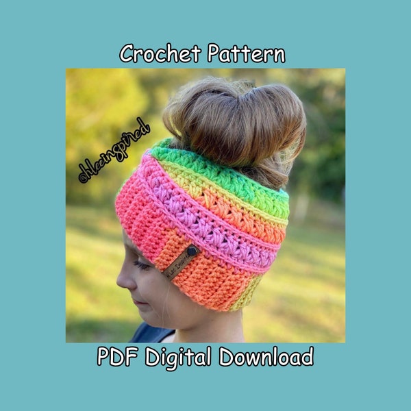 The Eliron Headwrap Crochet Pattern PDF - Earwarmer Pattern - Headband Messy Bun Ponytail Pattern - Circulaire Knitting Machine Brim option