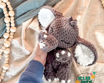 Crocheted Elephant Snuggler Plushie: Sleepy Eyed Lovey