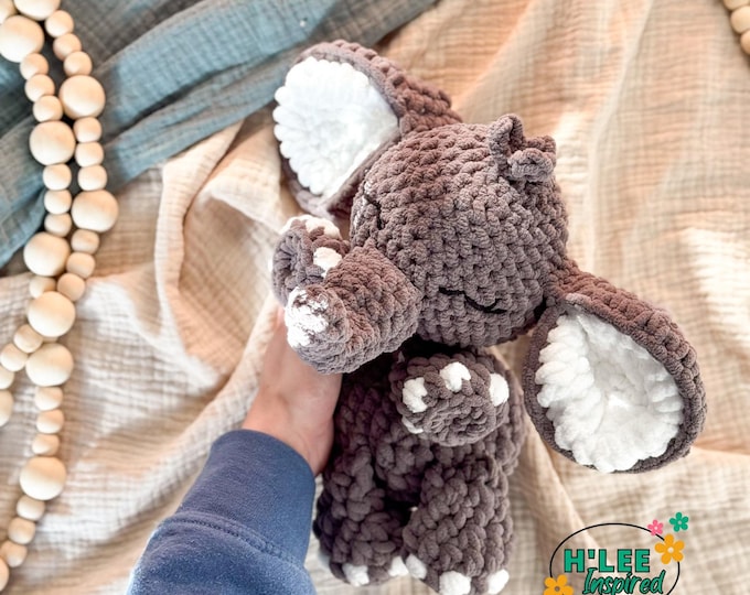 Featured listing image: Crocheted Elephant Snuggler Plushie: Sleepy Eyed Lovey