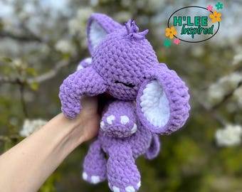 Crocheted Elephant Weighted Snuggler Plushie - Stuffed Animal Lovey - Handmade Baby Shower Gift - Ready to Ship - HLeeInspired
