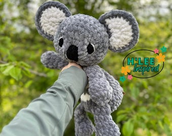 Crocheted Koala Bear Snuggler Plushie - Stuffed Animal Lovey - Handmade Baby Shower Gift - Ready to Ship - HLeeInspired